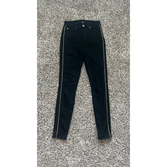 7 For All Mankind Denim - 7 For All Mankind Aubrey Caviar Side Stripe Slim Illusion Jeans Black 26 (0621)
